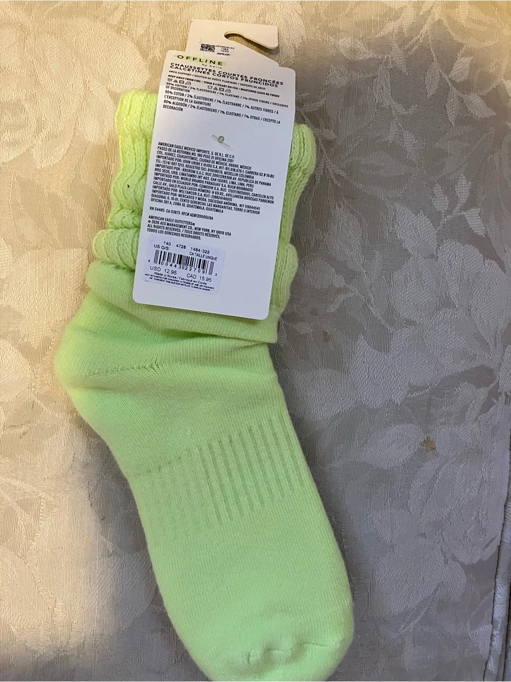 NWT Aerie offline neon green scrunch sock